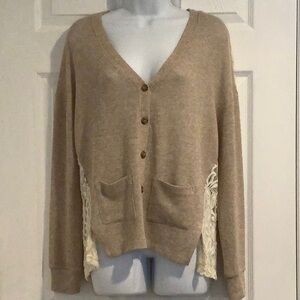 AMERICAN RAG Open Back Oversized Lace Neutral Coastal Cowgirl Spring Cardigan M